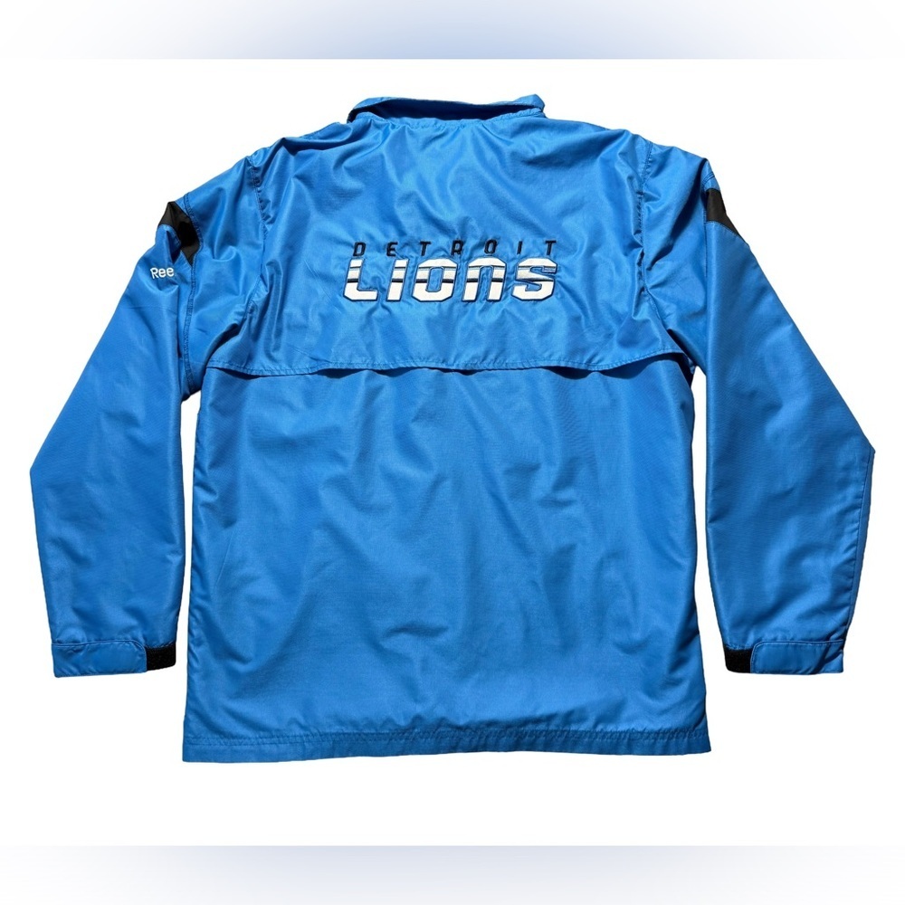 Detroit Lions Reebok XL NFL Windbreaker Jacket Blue On Field Vintage Mens - Picture 2 of 8